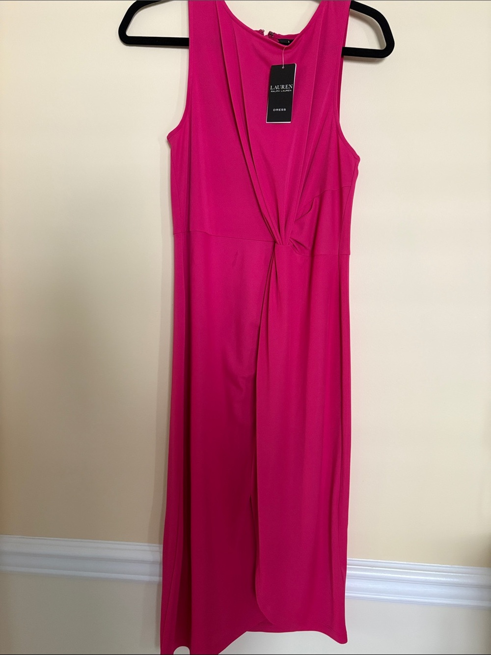 NWT Ralph Lauren Hot Pink Sleeveless Twist-Front Midi Dress 10